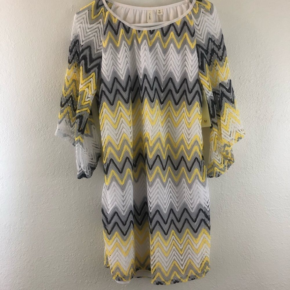 Tacera Chevron  patterned yellow summer dress M